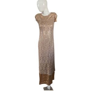 Teri Jon Gold Sequin Evening Gown